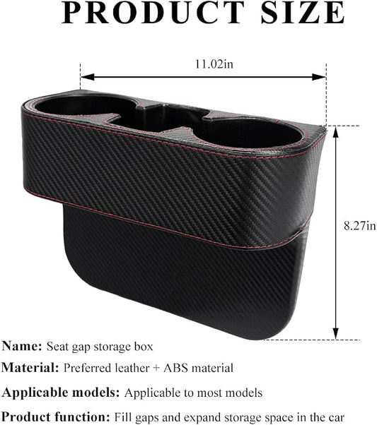 DXNQ Car Cup Holder Gap Filler Organizer, Multifunctional Auto Front Console Gap Filler with Cup Holder, Leather Extra Cup Holder Storage Box for Car Truck SUV, Car Accessories (Carbon Fiber)