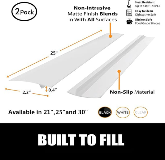SEVCHY Silicone Stove Gap Covers (2 pack), Oven Gap Filler, Heat Resistant Stove Gap Filler, Seal Gap between Stovetop and Counter, Easy Clean (25 inch, White)