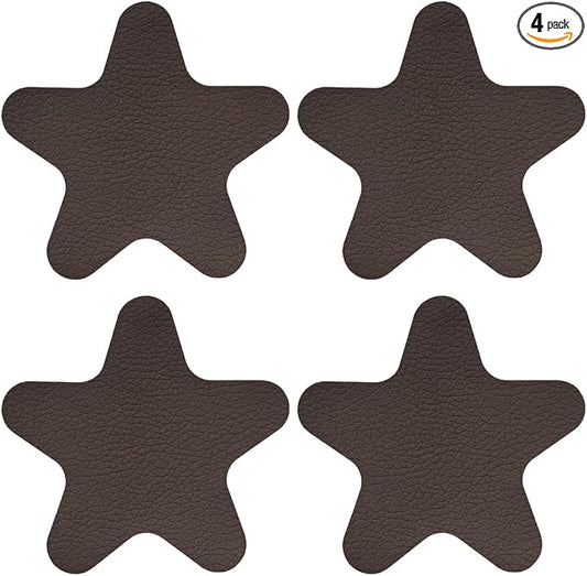 4PCS Stars-Shaped Car PVC Leather Repair Patch Tape, Self-Adhesive Car Seat Tear Repair Kit, Wear-Resistant Auto Interior Decoration Sticker Accessories for Furniture, Upholstery (Coffee)