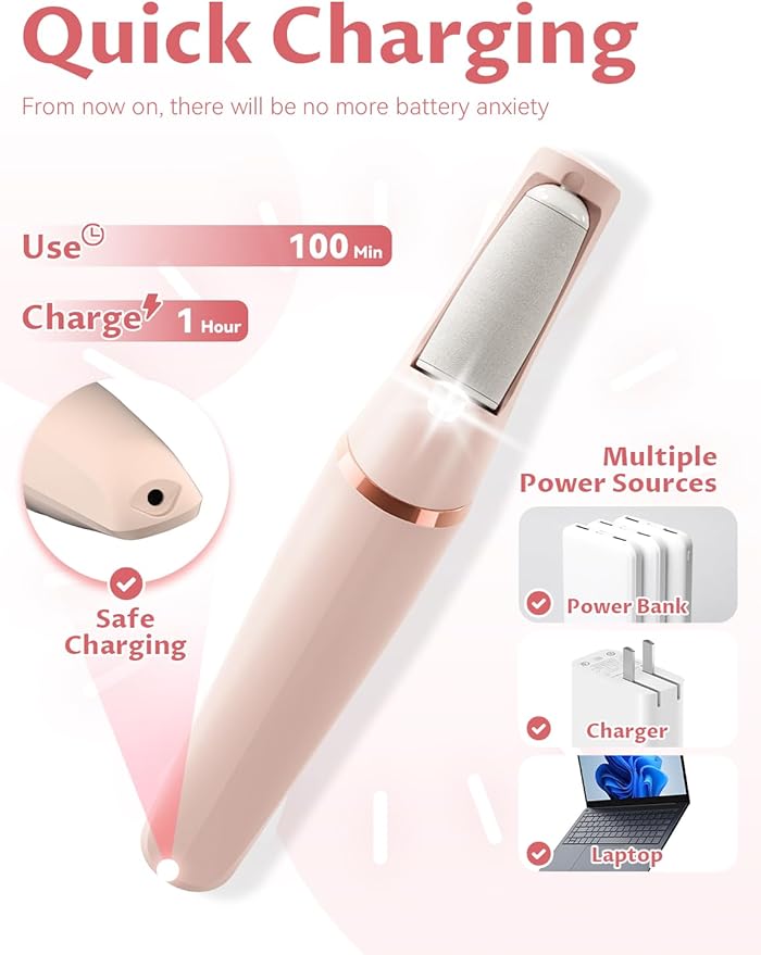 Callus Remover, Upgraded 3rd Electric Callus Removers for Feet, Foot File Callus Remover Pedicure Tools with 2 Speeds, for Dry/Calluses/Cracked/Hard Skin - Soft Smooth Skin (Pink)
