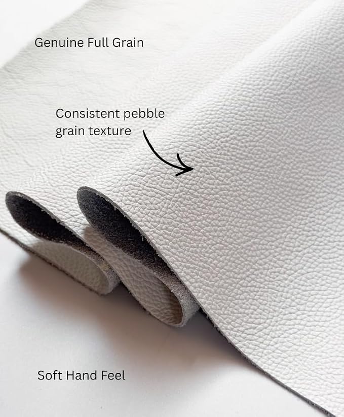 12'' x 24'' Genuine Full Grain Cowhide Leather Sheet — Soft Leather for Upholstery Repair, Handbags, Wallets, Sewing, Crafts, & DIY Projects — 1.1-1.3mm (3oz) Pre-Cut (White, 5 Pieces)