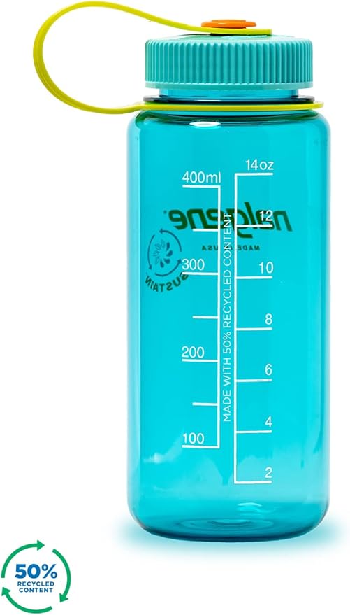 Nalgene Sustain Tritan BPA-Free Water Bottle Made with Material Derived From 50% Plastic Waste (using ISCC certified mass balance), 16 OZ, Wide Mouth, Cerulean (Pack of 6)