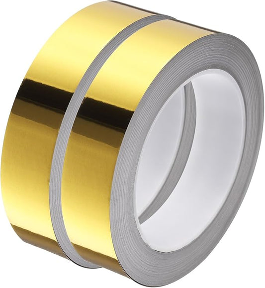 HARFINGTON 2Pcs Floor Tiles Gold Foil Lines Metallic Mirror Tape 0.98" x82 Ft Ft Self Adhesive Decor Floor Wall Seam Sticker Waterproof Gap Sealing Tape for Kitchen Bathroom Cabinet