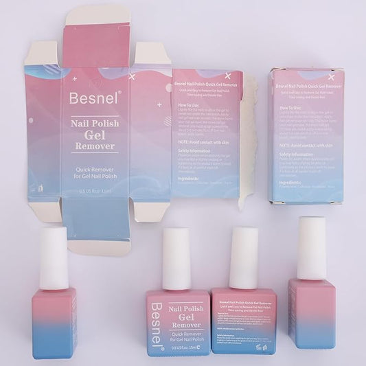 Gel Nail Polish Remover 5 Pack Professional Gel Polish Remover Non-Irritating Quick Easy,Nail Polish Gel Remover Tools Kit Nail File Cuticle Pusher Nail File Grit, No Need For Foil Soaking Or Wrapping
