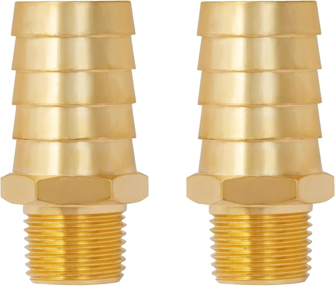 SUNGATOR Hose Barb Fittings 1-Inch Barb × 1/2 Inch NPT, Brass Air Hose Fittings, 1" to 1/2" NPT Male Air Line Repair Connector Kit, Brass Male Thread Pipe Adapter (2 Pack)