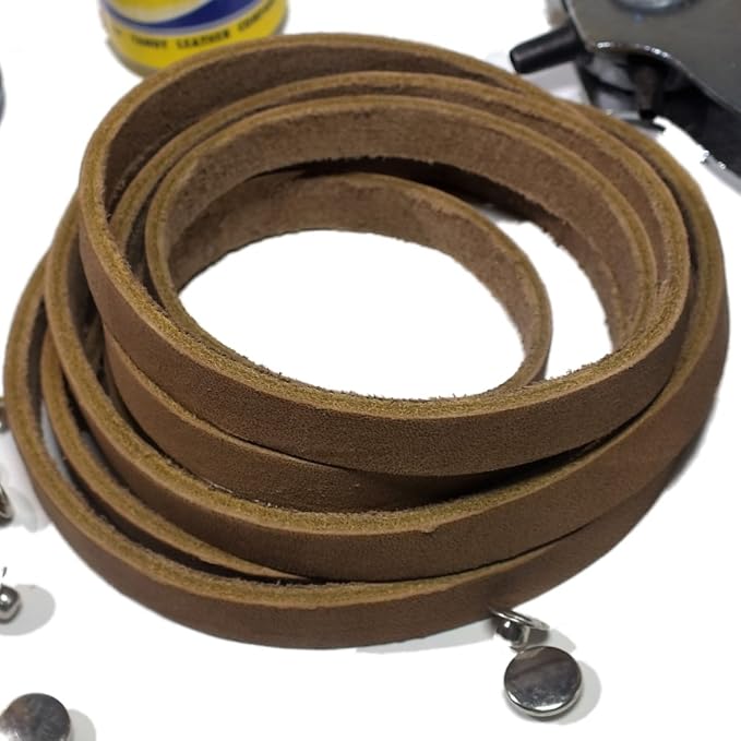 TOFL 3/8" Wide Flat Leather Cord – 72" (6 Feet) Long × 1/8" Thick (7-8oz) | Real Cowhide Leather Strips for Crafts | Medium Brown