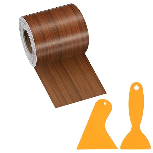 PATIKIL Wood Grain Repair Tape, 2" x 33' Self Adhesive Realistic Wood Tape with Scraper Durable Repair Patch for Furniture Floor Window Door Table DIY Home Decor, Dark Wood Grain