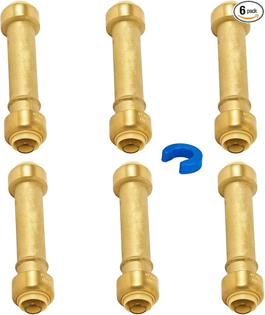 SUNGATOR 1/2 Inch Slip Coupling, Fatest Way for Emergency Repair and Leaks Fix, No Lead Brass Push-to-Connect Plumbing Fittings for PEX Pipe, Copper, CPVC, PE-RT, With 1 Disconnect Clip, Pack of 6