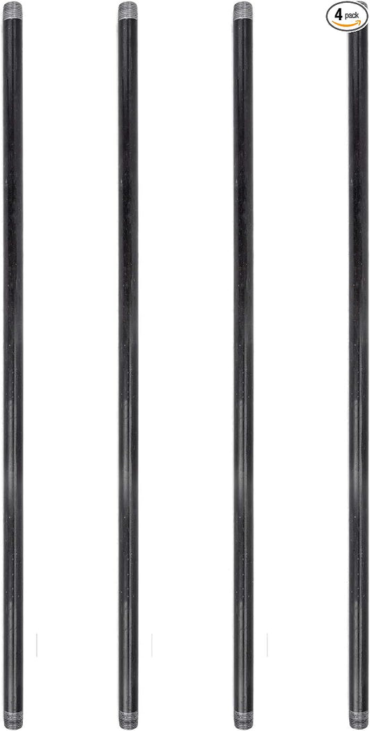 PIPE DÉCOR 1/2” x 30” Malleable Cast Iron Pipe Nipple, Pre Cut Connectors, Industrial Steel Grey Fits Standard Half Inch Black Threaded Pipes Nipples and Fittings, Build Vintage DIY Furniture, 4 Pack