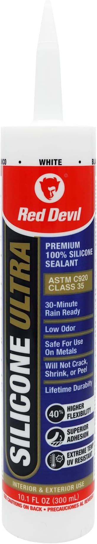 Red Devil 0780 Silicone Ultra 100% RTV Silicone Sealant, 10.1 oz., White, 12 Pack