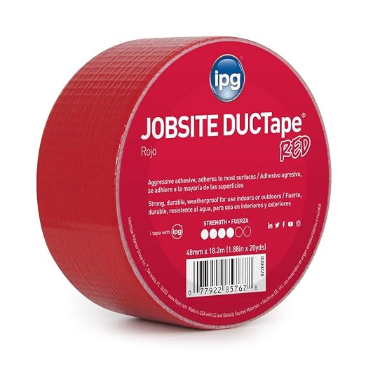 IPG JobSite DUCTape, Colored Duct Tape, 1.88" x 20 yd, Red (Single Roll)