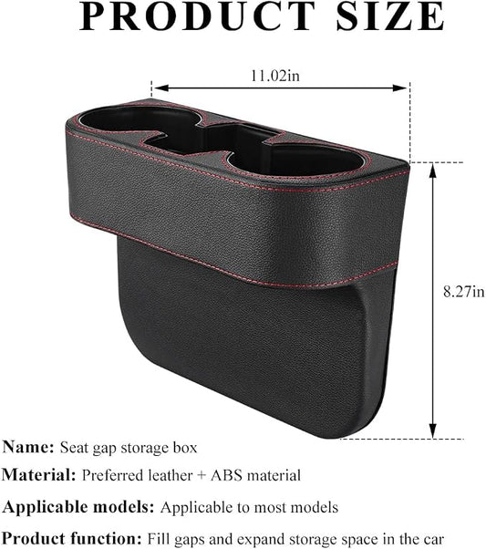 DXNQ Car Cup Holder Gap Filler Organizer, Multifunctional Auto Front Console Gap Filler with Cup Holder, Leather Extra Cup Holder Storage Box for Car Truck SUV, Car Accessories (Black)