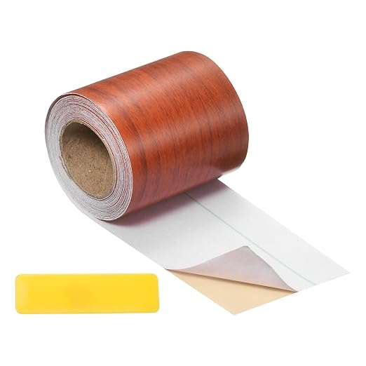 uxcell Wood Tape, 2 Inch x 16ft Self-Adhesive Wood Grain Repair Tape Patch with Plastic Scraper for Baseboards, Doors, Windows, Floor Repair and Furniture Renovation, Red