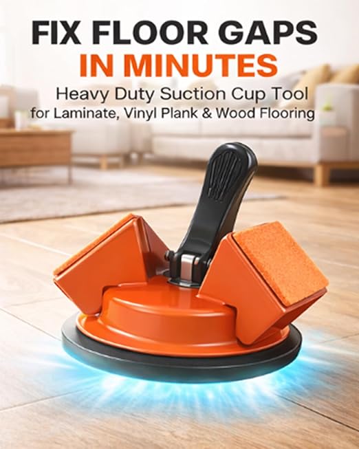 Floor Gap Fixer Tool 45° Striking Surface Pro, Laminate Flooring Repair Suction Cup Vinyl Plank Heavy Duty Iron Grabber Reusable Kit with Sticky Pads Cutter for Wood Tile Lvp Floating(#A-2pcs)