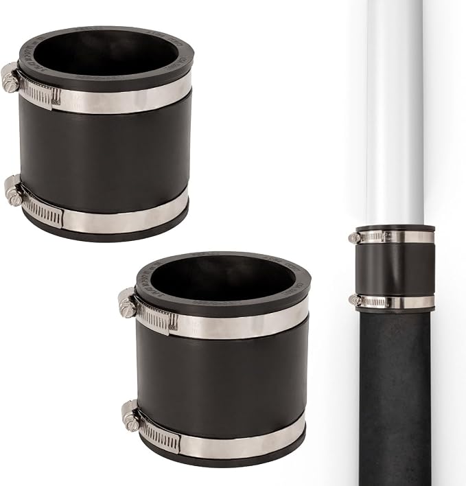 Fernco P1056-3/250 3-in. x 2.5-in. Cast Iron, Plastic and Steel Pipe Flexible Coupling Connector Adapter, 2-Pack
