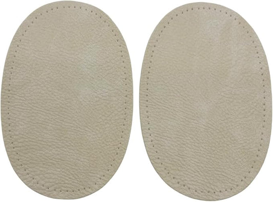 BeeSpring 2 Pieces Pu Leather Patch Sew on Patches Repir Elbow Knee for Clothes Clothing Accessories - Rice White