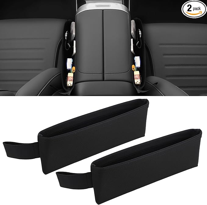 OMISTAR 2 PCS Car Seat Gap Organizers - PU Leather Car Console Side Pocket, Universal Car Seat Gap Filler Storage Box for Phone Keys Wallet Sunglasses, Car Interior Accessories Seat Catcher