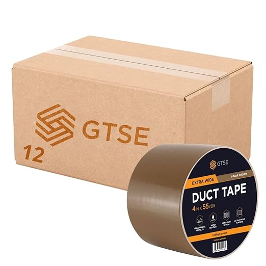 GTSE Wide Duct Tape, Brown, 4 Inches x 55 Yards (164 ft), Heavy Duty, Waterproof Repair Tape for Indoor or Outdoor Use, 12 Rolls