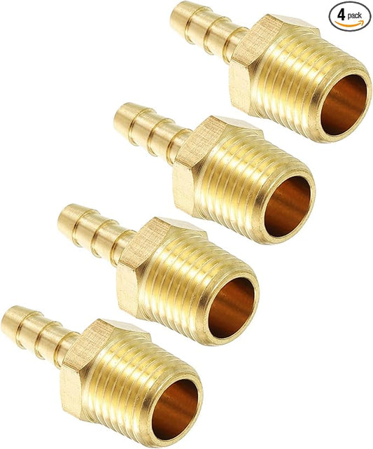 Pack of 4 Brass Hose Barbs Fittings 5/16" Hose Barbs to 3/8" NPT Male Fittings for Home Machines, Massage Bathtubs, and Irrigation Systems
