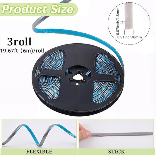 GORGECRAFT 3Pcs 6.56 Yard Self Adhesive Caulk Strip 0.3 Inch Gray Ceramic Tile Caulking Gap Tape Moulding Trim Strips Bathroom Decorative Sealing Edging Tape for Kitchen Sink Stove Bathtub Ceiling