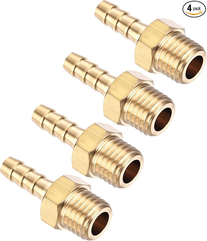 Pack of 4 Brass Hose Barb Fittings Adapter Connector 4mm Hose Barb to M8x1 Male Fittings for Home Machines, Massage Bathtubs, and Irrigation Systems