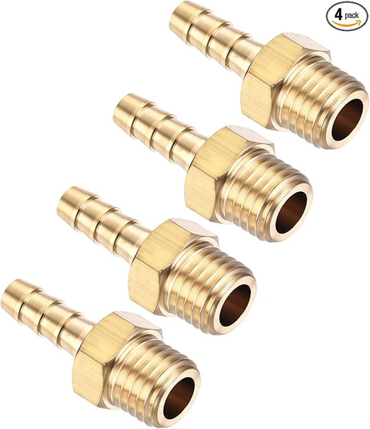 Pack of 4 Brass Hose Barb Fittings Adapter Connector 4mm Hose Barb to M8x1 Male Fittings for Home Machines, Massage Bathtubs, and Irrigation Systems