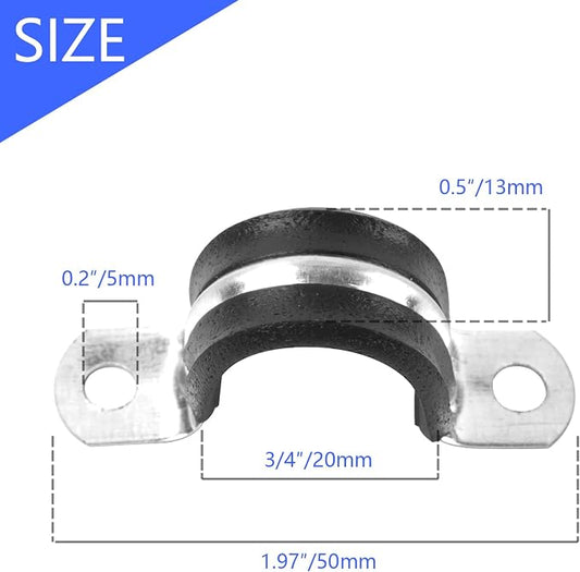 3/4 Inch Reinforced Rigid Pipe Strap, 2 Holes U Bracket Cable Clamp Hanger, Rubber Cushioned Insulated Clamp, Conduits Strap Clamps for Pipe Fixing on Various Surfaces, 10 PCS(20mm)