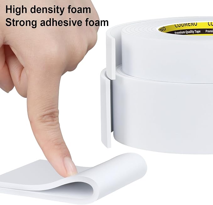 Single-Sided Adhesive EVA Foam Tape 2 Pack 1in x 10FT,White Foam Weather Stripping,Door Seal & Window Insulation Tape,Waterproof Sound Proof Seal Strip for Doors,Garage Door & Gap Sealing
