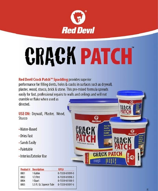 Red Devil 0802 Crack Patch Premium Acrylic Spackling, 1/2 Pint
