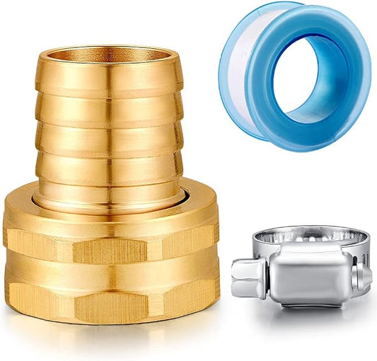 Solid Brass Garden Hose Repair kit Connector with Clamps 3/4" Barb x 3/4" Female,Fit for Garden Hose Fitting,Male and Female Hose Fittings