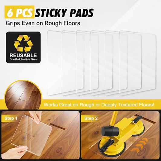 Floor Gap Fixer Tool, 45° Striking Surface Floor Gap Repair Tool with Dual Suction Cup, Made of Iron. with 6pcs Sticky Pads for Fixer Laminate/Vinyl Flooring Tools