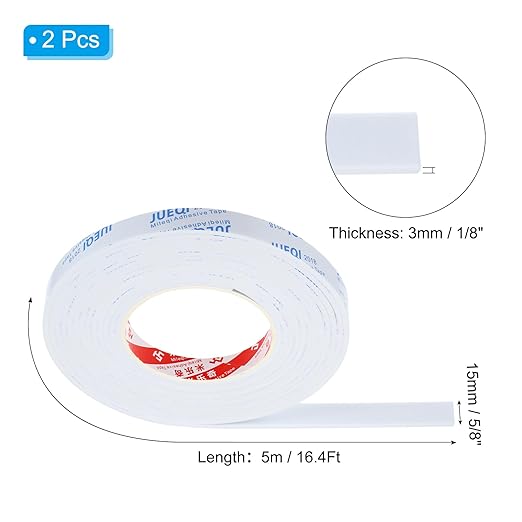 PATIKIL 5/8" W x 1/8" T x 16.4Ft EVA Single Sided Foam Tape, 2Pcs Multipurpose Sealing Strip Foam Waterproof Weather Stripping Foam Sealing Foam Strips with Adhesive for Door, White