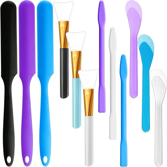 Patelai 12 Pcs Silicone Stir Sticks Kit, Silicone Epoxy Brushes, Stir Tool Sticks, Mixing Spoon, Scraper DIY Crafts Tools for Resin Epoxy Liquid Paint(Assorted Color)