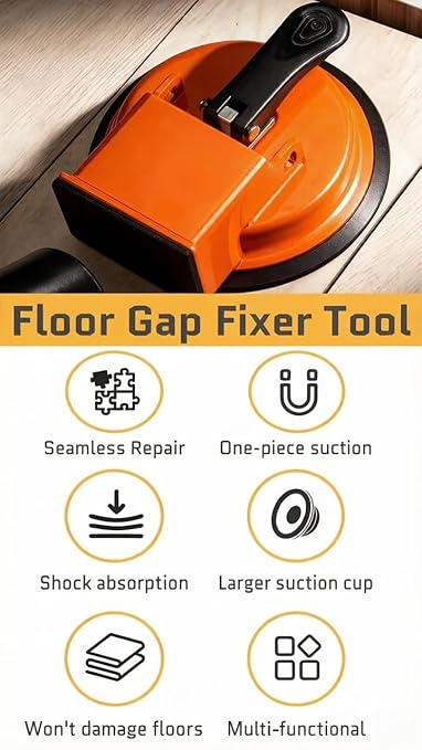 Floor Gap Fixer Tool，Heavy Duty Floor Gap Fixer Tool，Laminate Flooring Tools with Enhanced Suction Cup & Sticky Pads for Wood Floor, Tile,Laminate, Vinyl Plank, Hardwood(Orange)