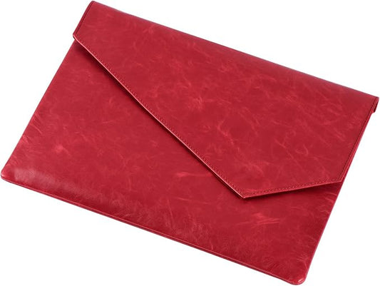 Vintage Leather 13.5" Business Clutch Envelope Bag Documents Certificate Laptop Sleeve Case Office File Folder (Rose red)