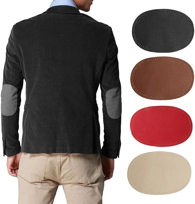 BeeSpring 2 Pieces Pu Leather Patch Sew on Patches Repir Elbow Knee for Clothes Clothing Accessories - Black