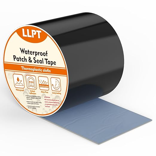 LLPT Waterproof Patch and Seal Tape 4” x 13 Ft Extra Thick Adhesive Layer UV Resistant Backing Permanent Bond Instant Seals for Repairing Cracks Gaps Holes Tears (PST62110BK4)