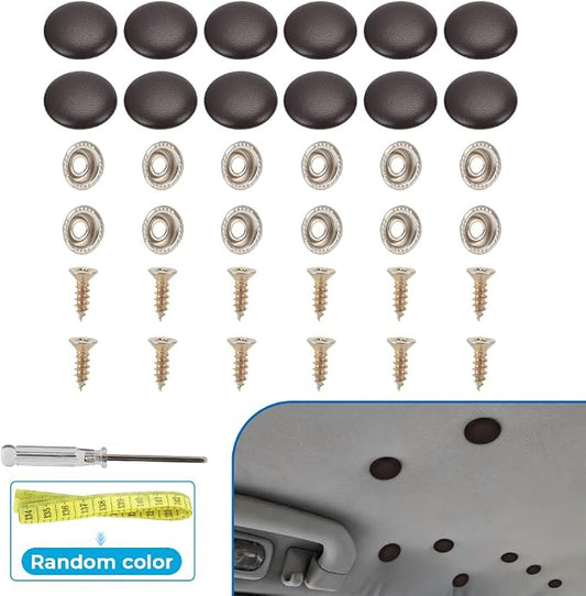Set of 12 Coffee Leather Snap Upholstery Buttons Fit for Tufting Furniture Bed Sofa Chair, Car Seat RV Roof Headliner Interior Cloth Fixing with Installation Tool