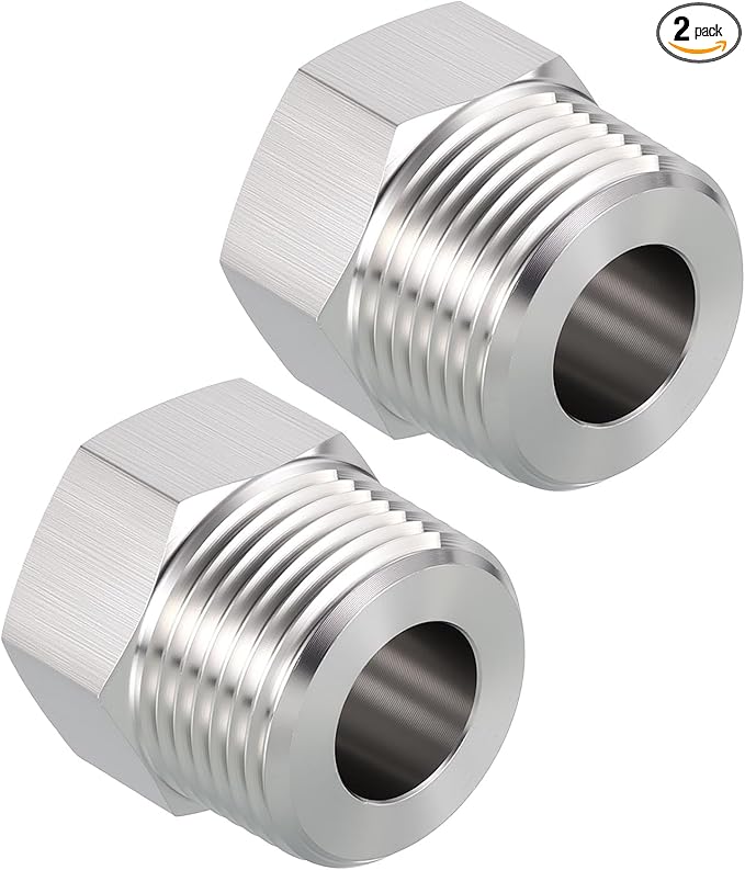 Pack of 2, 3/4" Male NPT to 3/8" FeMale NPT Solid 304 Stainless Steel Hex Bushing, Hose Fittings Adapter Reducer for Pipe Leak Repair, Bathroom Remodeling, Tool Extensions