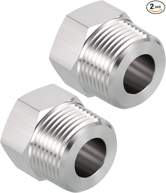 Pack of 2, 3/4" Male NPT to 3/8" FeMale NPT Solid 304 Stainless Steel Hex Bushing, Hose Fittings Adapter Reducer for Pipe Leak Repair, Bathroom Remodeling, Tool Extensions