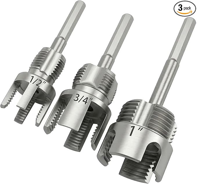 3Pcs PVC Pipe Threader Kit, 1/2" 3/4" 1" Internal & External | Tap and die set, PVC threading tool, electric drill compatible pipe thread cutting tool, plastic pipe fitting plumbing tools