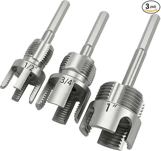 3Pcs PVC Pipe Threader Kit, 1/2" 3/4" 1" Internal & External | Tap and die set, PVC threading tool, electric drill compatible pipe thread cutting tool, plastic pipe fitting plumbing tools
