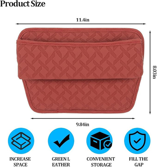 Car Seat Gap Filler Organizer, Leather Console Side Gap Filler Storage Box for Storing Phones Keys, No-Drop Automotive Seat Crevice Blocker Organizer, Universal for Truck SUV Sedan (Red)