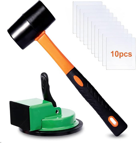 Floor Gap Fix Tool Kit – Heavy-Duty Iron Floor Gap Puller with 4.65" Suction Cup (110 lbs), Rubber Mallet & 10 Reusable Sticky Pads – Hardwood, Laminate & Bamboo Floor Repair Kit