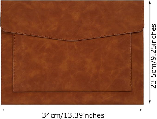 PU Leather A4 File Folder Document Holder with 2 Compartments Envelope Folder Case with Snap Closure for Receipt Contract (Brown)