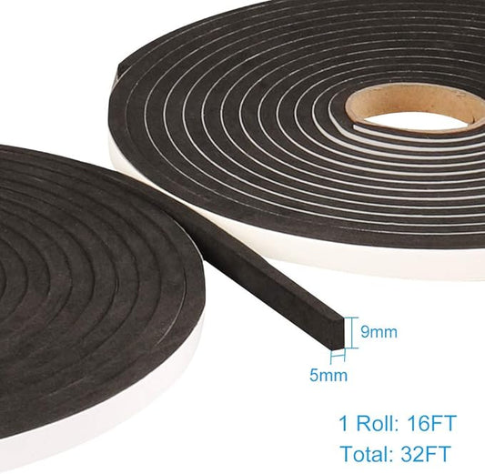 2 Rolls Foam Seal Tape for Door Window Insulation, Soundproof and Shockproof Foam Adhensive Strip, 3/8" Wx3/16 T Single Sided Foam Tape, Cold Air and Draft Closed Cell Seal Strip,Total 32FT