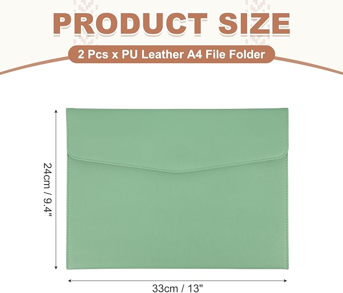PATIKIL 2Pcs PU Leather A4 File Folder, Document Holder Envelope Waterproof Napa Texture Filing Organizer Portfolio Folder Case with Magnetic Snap Closure for Home Office, Green