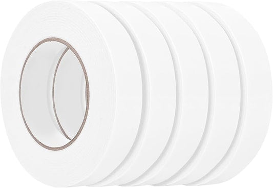 Double Sided Foam Tape 1In x 16.5FT 5 Pack, Mounting Tape Heavy Duty, Strong Adhesive Weatherproof Seal Strips for DIY Craft Picture Poster, Car & Gap Filling Mountings, Home Office Decor (White)