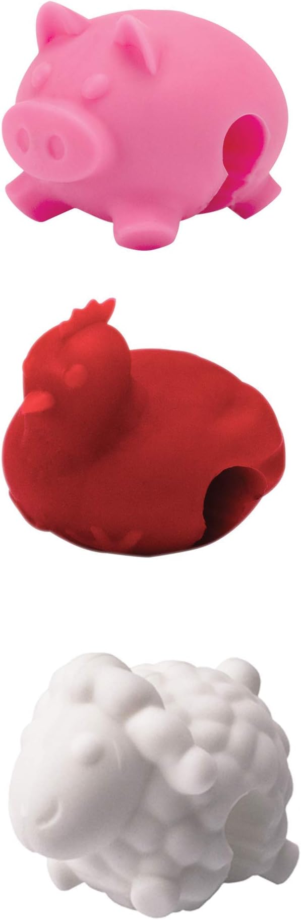 Tovolo Silicone Pot Lid Lifter Holder Farm Animals Heat Resistant Spill Proof Kitchen Gadget to Prevent Boiling Over & Release Steam, Cute Decorative Pan Cover Stand Pot Clip Keeps Lid Open, Set of 3