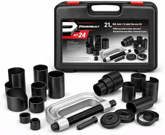 Powerbuilt Ball Joint and U-Joint Service Tool Set, Remove and Install, Ford, GM, Dodge, Adapters Included - 648602